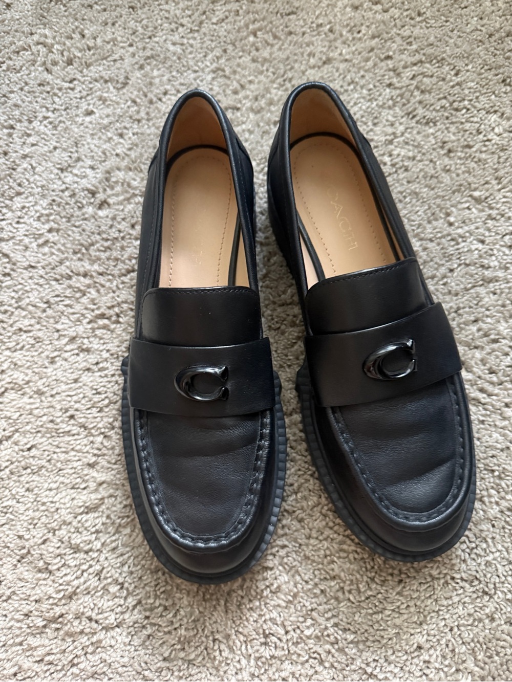 Coach Black Leather Signature C Penny Loafers